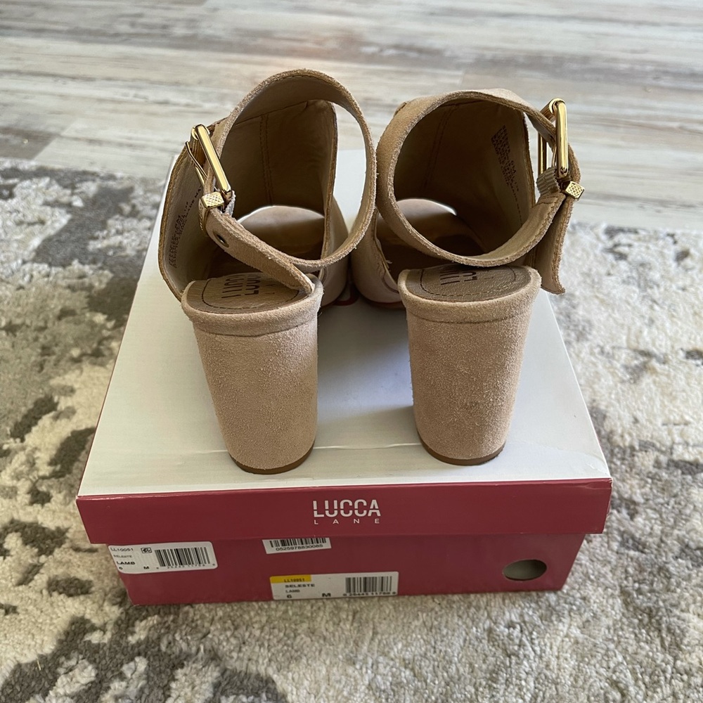 🆕NEW LUCCA LANE SELESTE CREAM SUEDE BLOCK HEELS😍 - Picture 4 of 5